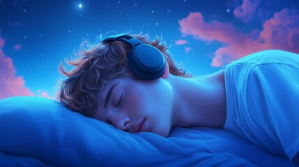 A person drifting off to sleep with soft music playing in the background. 