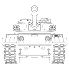 Main battle tank front view. Coloring Page. Ukraine army. War conflict. Realistic Military vehicle. PNG Illustration 