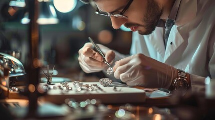 A man is working on a diamond ring