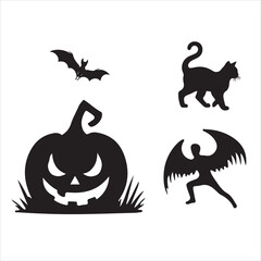 Halloween vector, and Jack-o'-lantern, Ghost, Bat, Black Cat, Spider Web, Witch Hat, Moon and Stars, Skeleton, Vampire, Zombie