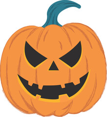 Halloween Pumpkin Illustration with Spooky Face on Transparent Background in Flat Style