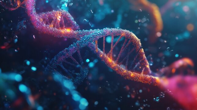 DNA sequence visualization colorful 3d render