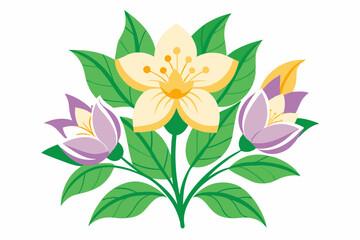 Cute flowers with leafs isolated icon vector illustration design