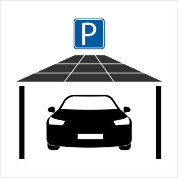 Icono de Parking solar, marquesina solar. Estacionamiento con placas solares. Energ&iacute;a solar en el Parking