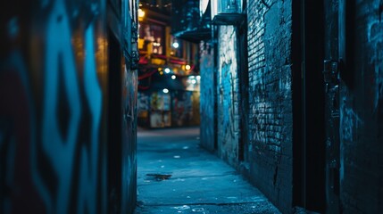 Fototapeta premium Vibrant Alleyway at Night: A Captivating Urban Scene