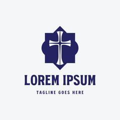 Vintage Retro Old Medieval Jesus Christian Cross Symbol with Shield Icon Illustration Design