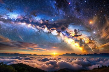 Naklejka premium Night sky with stars and clouds