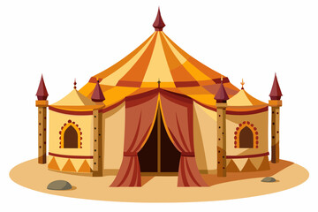 Colorful circus tent performers celebrate with joy isolated