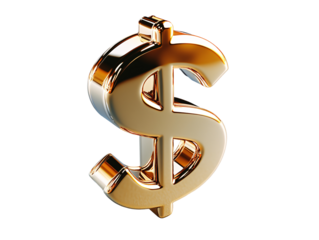 a gold dollar sign on a white background