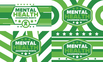 Fototapeta premium Mental Health Awareness Month in May. Annual campaign in United States. Raising awareness of mental health. Control and protection. Prevention campaign. Medical health care design. Vector illustration