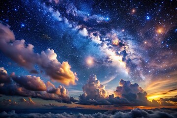 Naklejka premium Night sky with stars and clouds