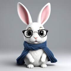 Obraz premium A cute, cartoon-style rabbit wearing glasses and a scarf, exuding a friendly vibe.