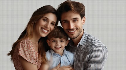 Fototapeta premium Caucasian European family with couple posing with their son posing over isolated transparent background