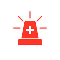 Emergency Medical Alert Light Vector Icon - Red Siren with Cross Symbol