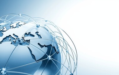 A globe covered in network lines, symbolizing global telecommunications connecting people from different countries