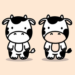 set of cute cow cartoon drawing and color book vector