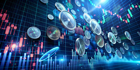 Cryptocurrency Revolution: Futuristic Digital Currency Soaring on Stock Market Charts