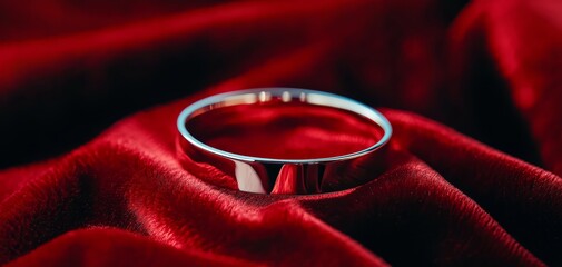 A stainless steel cuff bracelet mockup, placed on a velvet cushion with a sleek and modern design
