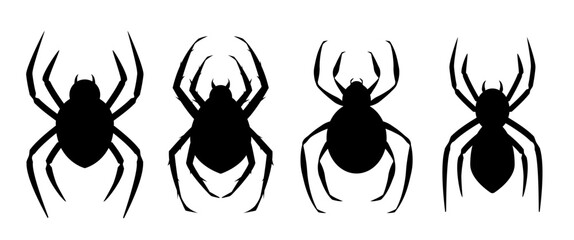 Isolate Black Spider vector illustration, Silhouette horror spider for Halloween on white background, Insect vector icon set for Poster decoration and Banner, vector stock (Editable)