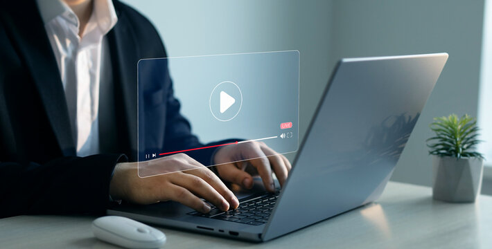 Watching live stream.Live digital multimedia player.Digital online live stream window. Video streaming on internet media.