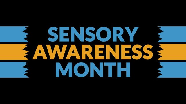 Sensory Awareness Month In and Out text from split line animation on black background. Which is observed every year in October to celebrate and wish Sensory Awareness Month.