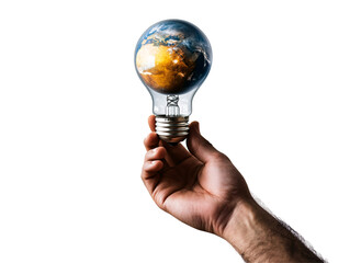 a hand holding a light bulb with a globe inside