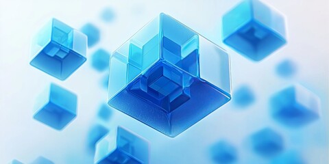 Obraz premium white background with blue and white geometric cubes floating in the air,Distributed cubes, featuring an abstract style
