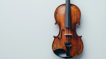 Fototapeta premium Beautifully crafted vintage violin resting on a light background in a serene setting