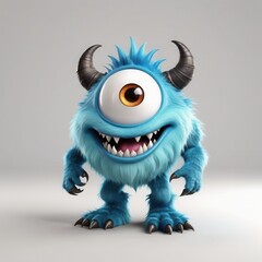 Fototapeta premium A cute, furry blue monster with one eye and horns, designed for entertainment purposes.