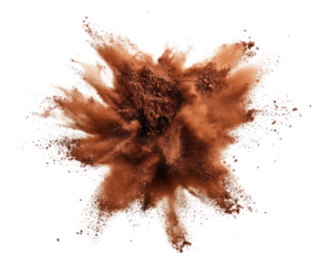 PNG A dark brown powder explosion isolated cocoa white.