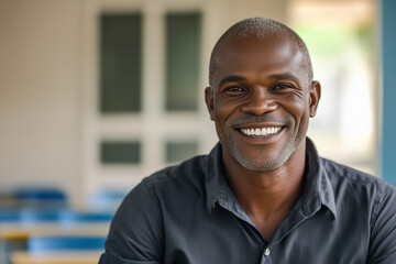 Mature male African American teacher in classroom 