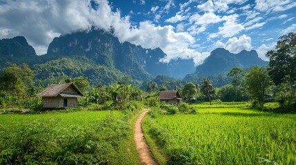 Fototapeta premium The beautiful and cool rural nature of Thailand under the mountains 
