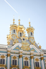 Pushkin, Russia - September 20, 2014: Close-up of the upper part of Catherine Palace in Tsarskoye...