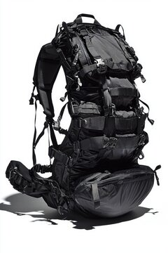 parachute pack showcases its sturdy straps and safety buckles against a bright white background emphasizing its design for adventure sports