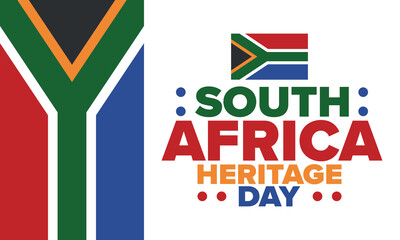 South Africa Heritage Day. Happy holiday. Celebrate culture and traditions of nation. South African flag. Poster with illustration. Pattern design. Vector
