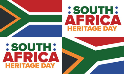 South Africa Heritage Day. Happy holiday. Celebrate culture and traditions of nation. South African flag. Poster with illustration. Pattern design. Vector