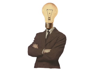 a man in a suit with a light bulb head