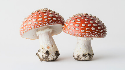 Brightly colored toadstools displayed against a plain background showcasing their unique features