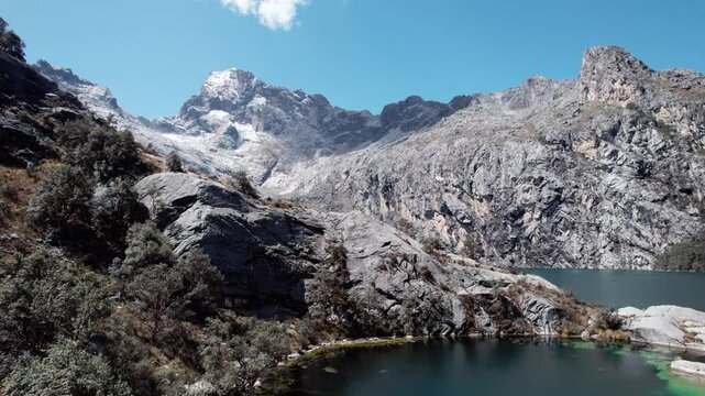 The Churup Lagoon with Turquoise Waters at the Foot of the Snow-Capped Cordillera Blanca is Located in the Huascaran National Park, in Ancash, Peru