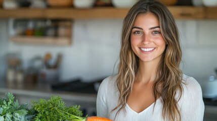 woman with confident, friendly expression standing in a modern, minimalist kitchen