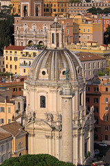 Obraz premium Aerial View of Trajan Column and Church of the Most Holy Name of Mary at Trajan Forum in Rome Italy