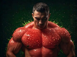 Muscular Man Body Art With Water Drops