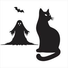 Halloween vector, and Jack-o'-lantern, Ghost, Bat, Black Cat, Spider Web, Witch Hat, Moon and Stars, Skeleton, Vampire, Zombie