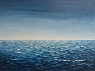 Obraz premium Abstract Ocean Waves Painting Blue Sea and Sky Artwork