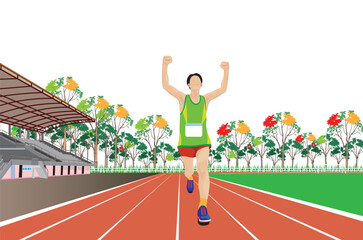 Obraz premium One athlete is practicing running in running track, vector design.