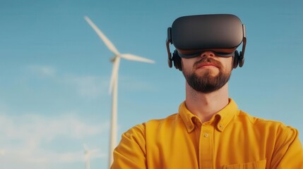 Engineer in a virtual reality workspace building sustainable infrastructure, with economic analytics, green technology, cost analysis