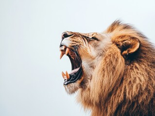 photo with a completely white background of the muzzle of a roaring lion --ar 4:3 --v 6.1 Job ID:...