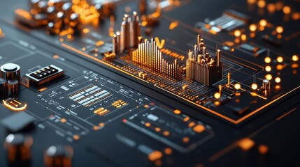 Industrial complex intertwined with graphs depicting production efficiency and profitability, manufacturing, econometrics in industry