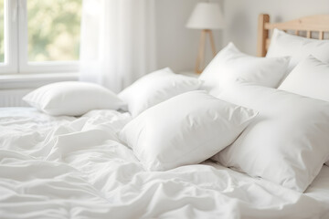 White bedding sheets and pillow background