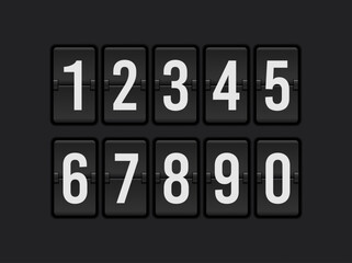Countdown scoreboard numbers. Score vector realistic timetable. Mechanical retro airport flipboard.